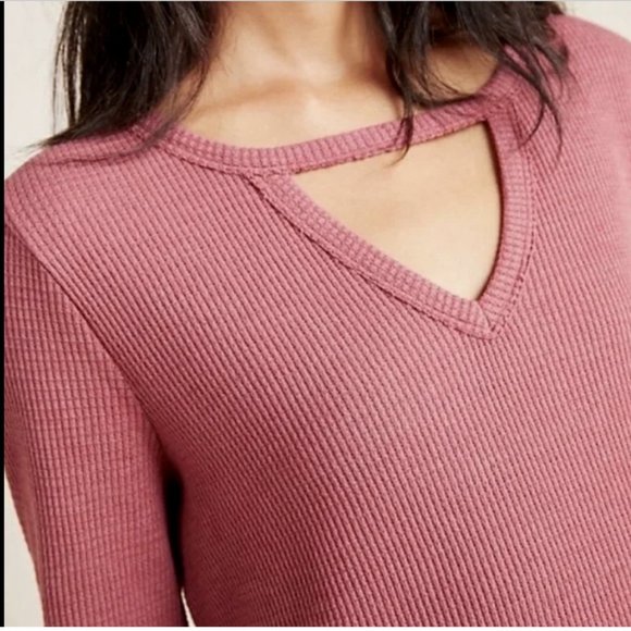 ANTHROPOLOGIE T.La BERRY NADIA CUT OUT THERMAL WAFFLE TUNIC TOP - Picture 3 of 3